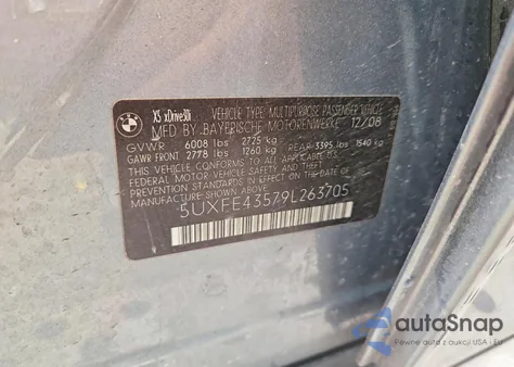 2009 BMW X5 xDrive30I z USA, uszkodzony, nr VIN 5UXFE43579L263705